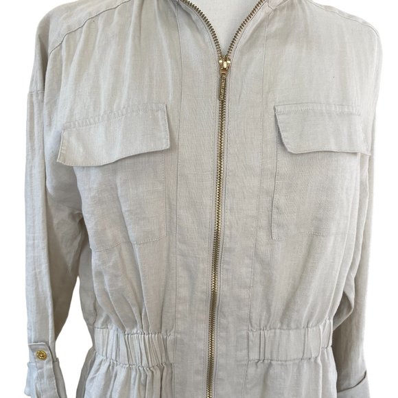 Ellen Tracy 100% Linen Jacket Oatmeal Tan Coastal Grandma Beach Cinch Resort-PL - Picture 4 of 16